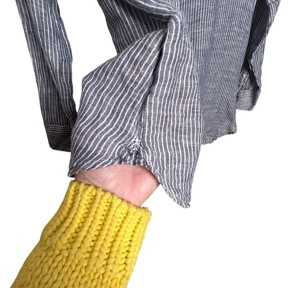 Lucky Brand Linen Blend Striped Tunic Top w/Collar Sz M - Picture 9 of 13